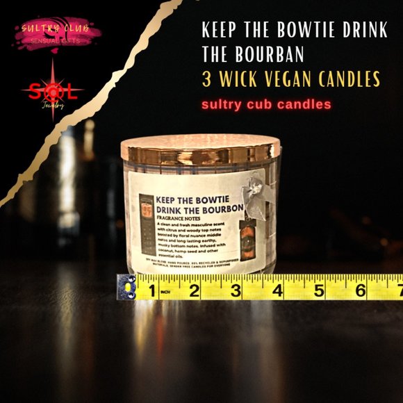 KEEP THE BOWTIE - DRINK THE BOURBON 3 WICK VEGAN CANDLE - Picture 4 of 7